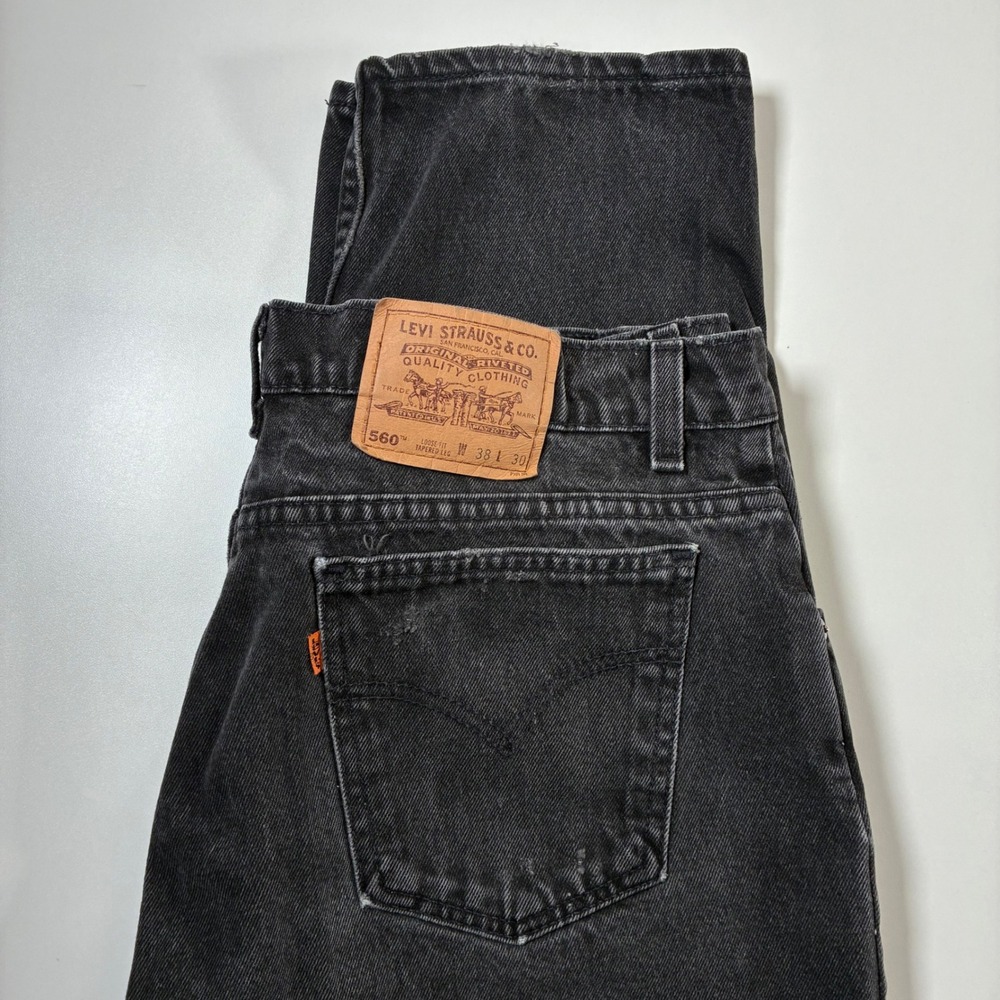 Vintage 1996 Orange Tab Levis 560 Jeans 36x30 Black Loose Made‎ in USA Tag 38x30